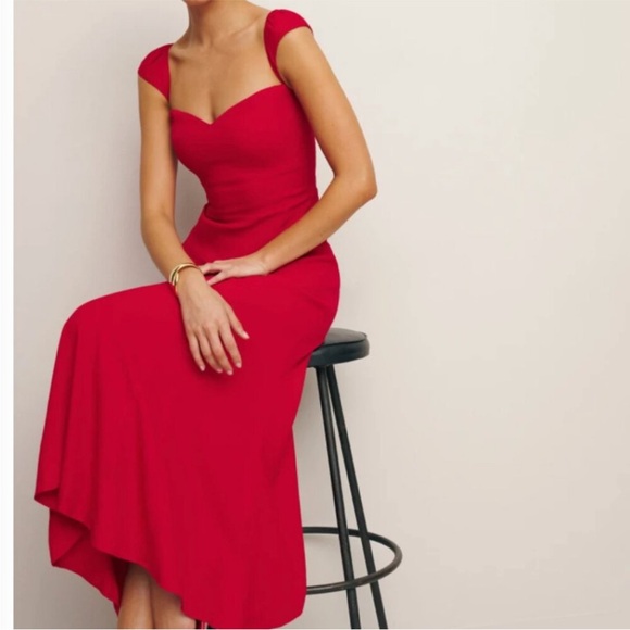 NWT Reformation Bryson Midi Dress Sweetheart Cherry Red - Picture 2 of 10